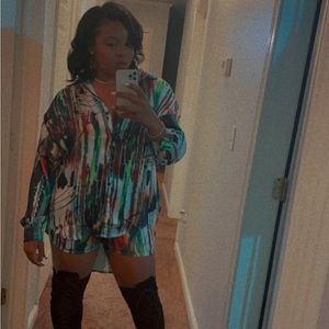 A multi color 2 piece silk set